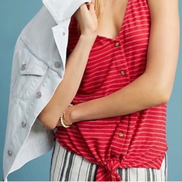 Anthropologie t.la Effervescent Tank Top Size XS Red White Striped Tie Front - Picture 4 of 12